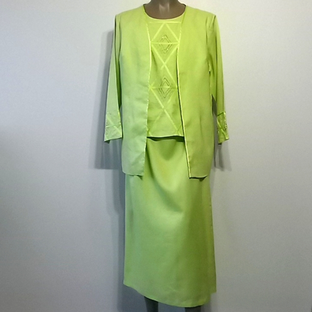 Gorgeous & Embroidered 3pc Green tank shirt, skirt and jacket set by La Rea